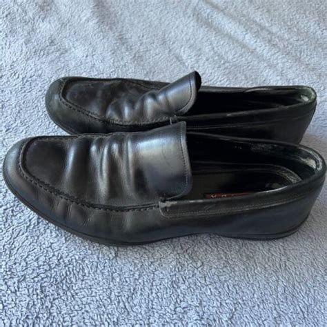 PRADA Men's Black Leather Loafer Shoes 4D 1645 Men’s Size 7 